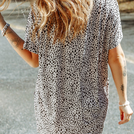 Animal Print Round Neck Tunic Tee with Pockets - Image 2