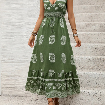 Printed V-Neck Sleeveless Dress - Image 3