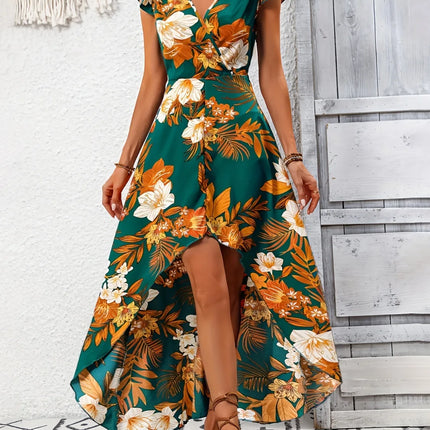 High-Low Printed Cap Sleeve Maxi Dress - Image 2