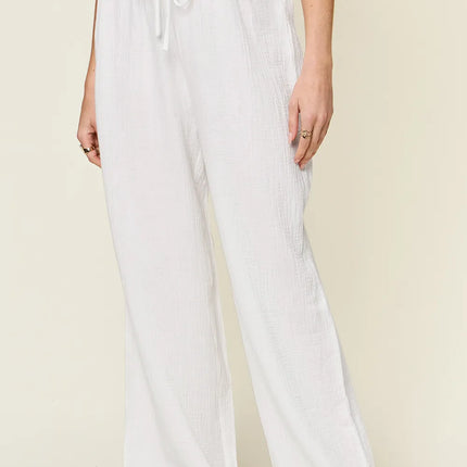 Double Take Full Size Texture Drawstring Wide Leg Pants - Image 4