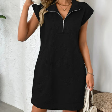 Texture Half Zip Cap Sleeve Mini Dress - Image 13