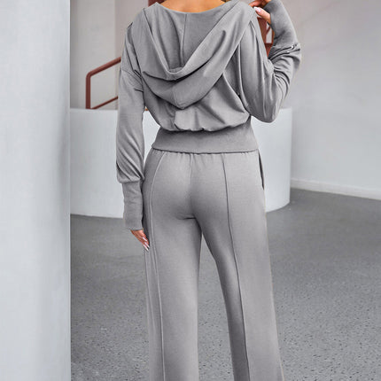 Dropped Shoulder Hoodie and Drawstring Pants Active Set - Image 3