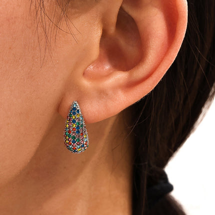 Stainless Steel Inlaid Zircon Teardrop Earrings - Image 5