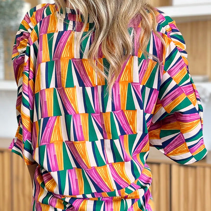 Double Take Full Size Geometric Notched Dolman Sleeve Top - Image 8