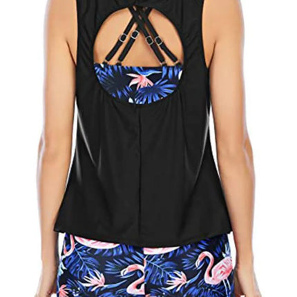 Cutout Printed Round Neck Three-Piece Swim Set - Image 8