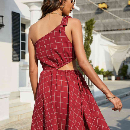 Grid One-Shoulder Tied Cutout Dress - Image 14
