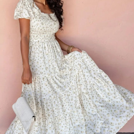 Floral Smocked Short Puff Sleeve Maxi Dress - Image 1