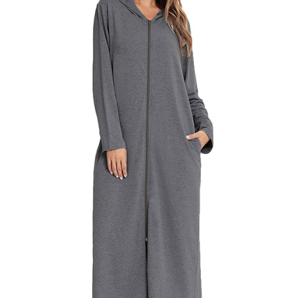 Zip Front Hooded Night Dress with Pockets - Image 8