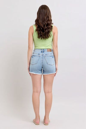 Judy Blue Full Size Tummy Control Raw Hem Denim Shorts Plus Size - Image 5