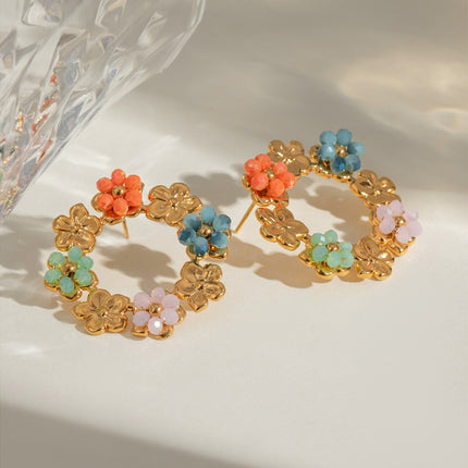 Synthetic Crystal Stainless Steel Flower Earrings - Image 3