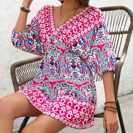 Printed Tie Back Half Sleeve Mini Dress - Image 4