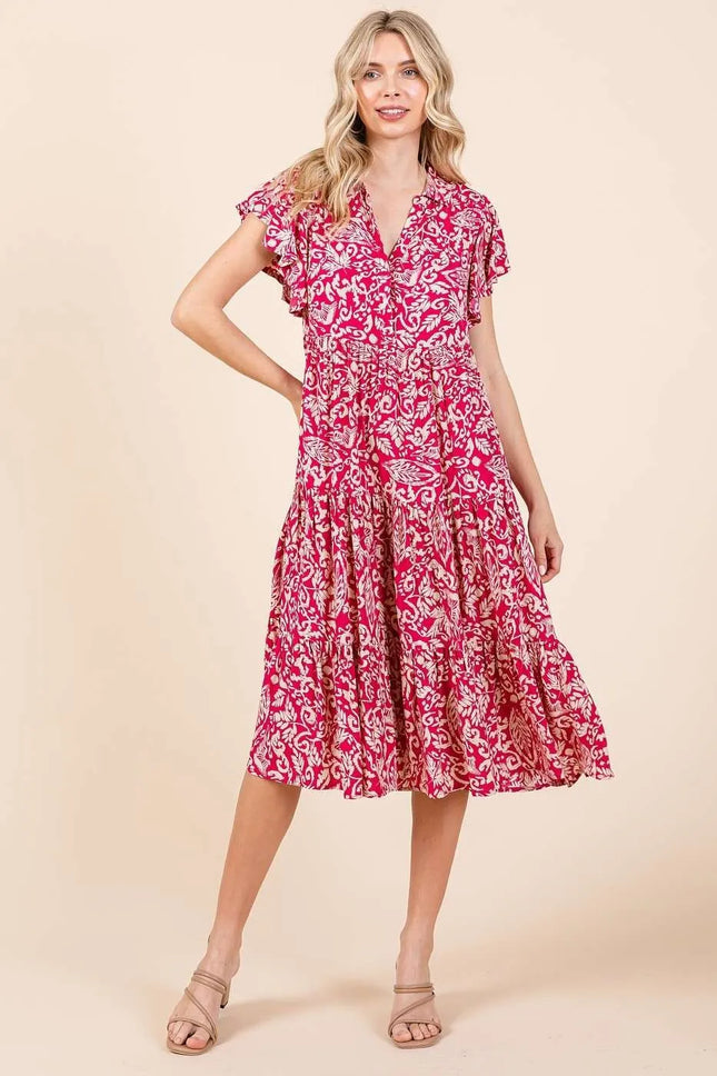 Mittoshop Abstract Print Ruffle Tier Midi Dress