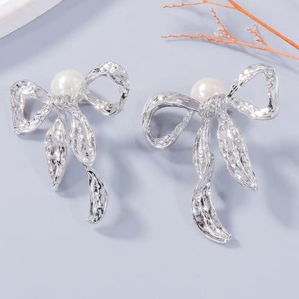 Synthetic Pearl Necklace, Bow Necklace and Bow Earrings Jewelry Set - Image 3