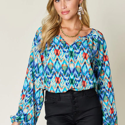 Double Take Full Size Printed Balloon Sleeve Blouse - Image 2