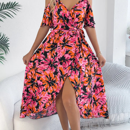 Printed Cold Shoulder Midi Cami Dress - Image 4
