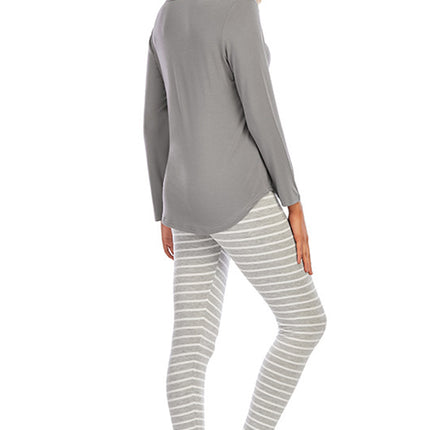 Graphic Round Neck Top and Striped Pants Set - Image 2