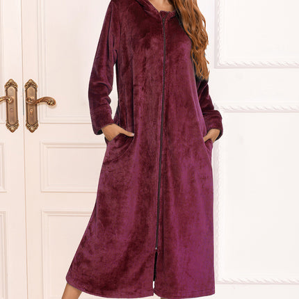 Zip Front Hooded Night Dress with Pockets - Image 10