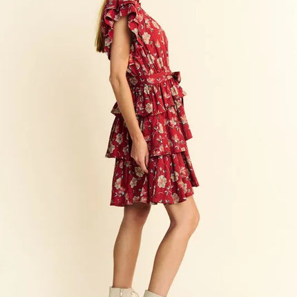 Davi & Dani Ruffle Flutter Sleeve Tie Belt Tiered Mini Dress - Image 8