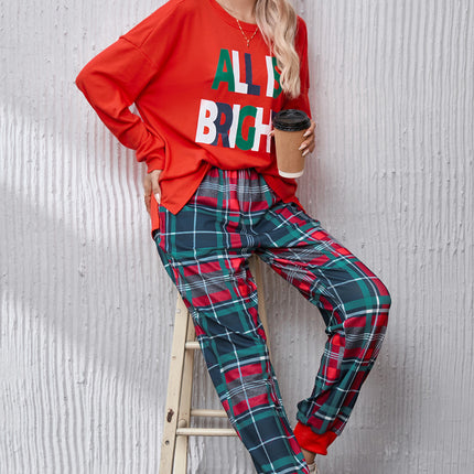 ALL IS BRIGHT Round Neck Top and Plaid Pants Lounge Set - Image 6