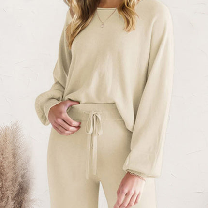 Long Sleeve Lounge Top and Drawstring Pants Set - Image 17