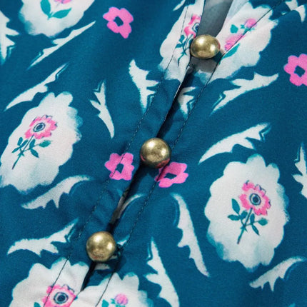 Printed Tie Neck Ruffled Cap Sleeve Dress - Image 11