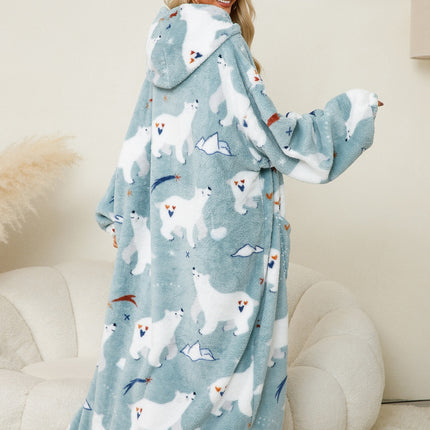 Fuzzy Pocketed Long Sleeve Hooded Lounge Dress - Image 9