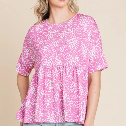 BOMBOM Floral Round Neck Peplum Blouse - Image 3