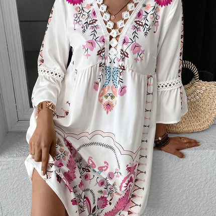 Lace Detail Printed Three-Quarter Sleeve Dress - Image 6
