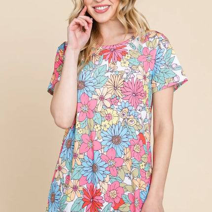 BOMBOM Floral Short Sleeve T-Shirt - Image 1