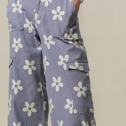 BiBi Flower Printed Side Pocket Wide Pants - Image 3