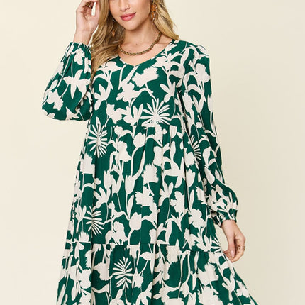 Double Take Full Size Printed Ruffle Hem Dress with Pocket - Image 1