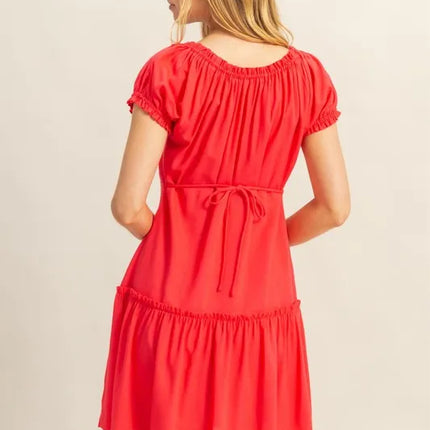 HYFVE Ruched Frill Tiered Short Sleeve Mini Dress - Image 4