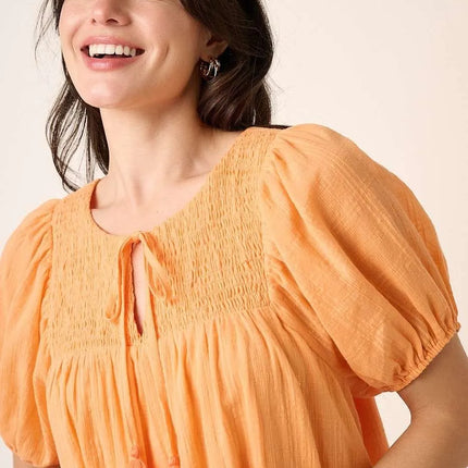 Mittoshop Tassel Tie Plaid Gauze Short Sleeve Mini Dress - Image 5