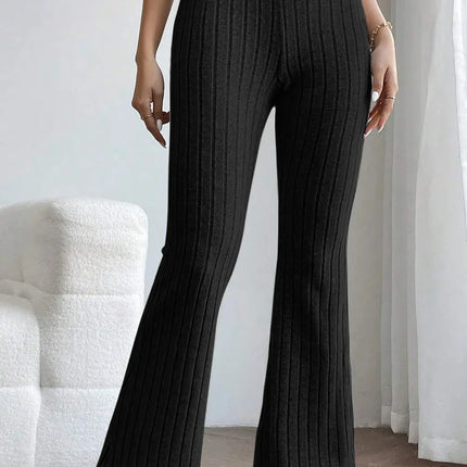 Basic Bae Full Size Ribbed High Waist Flare Pants - Image 1