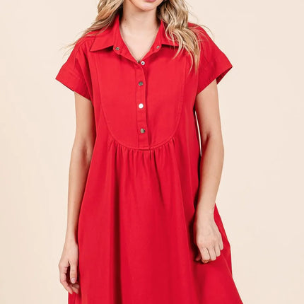 Mittoshop Twill Short Sleeve Collared Mini Dress - Image 3