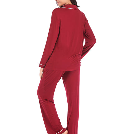 Collared Neck Long Sleeve Loungewear Set with Pockets - Image 18