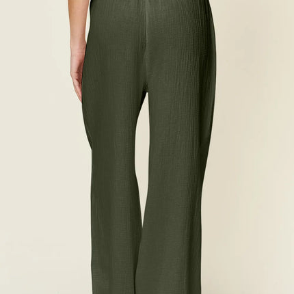 Double Take Full Size Texture Drawstring Wide Leg Pants - Image 15