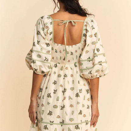 Davi & Dani Cactus Printed Poplin Contrast Piping Mini Dress - Image 7