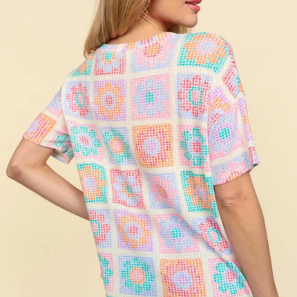 Haptics Flower Print Round Neck Short Sleeve T-Shirt - Image 2