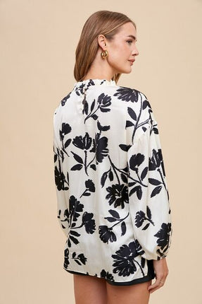 Annie Wear Frill Printed Balloon Sleeve Blouse - Image 2