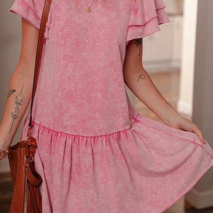 Mineral Wash Raw Edge Ruffle Mini Dress - Image 3