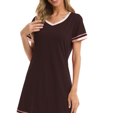 Contrast Trim Short Sleeve Lounge Dress - Image 31