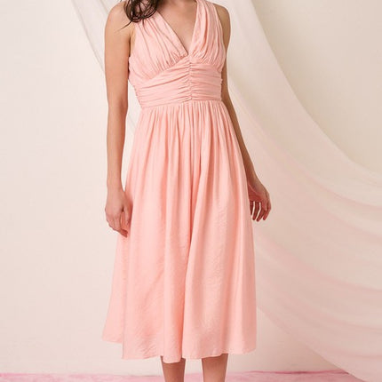 Mittoshop Ruched V-Neck Sleeveless Midi Dress - Image 5