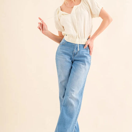 And The Why Back Waist Tie Cropped Blouse - Image 5