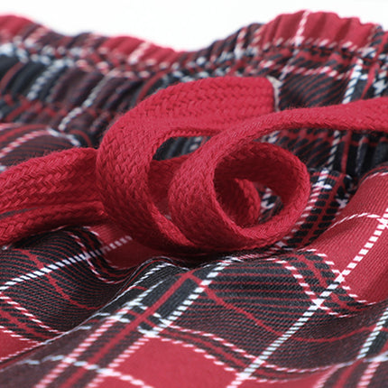 Round Neck Top and Drawstring Plaid Pants Lounge Set - Image 4