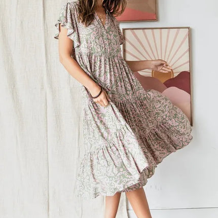 Mittoshop Abstract Print Ruffle Tier Midi Dress - Image 2