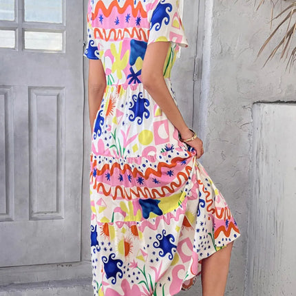 Devine Printed Johnny Collar Button Down Short Sleeve Midi Shirt Dress - Image 23