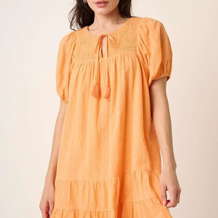 Mittoshop Tassel Tie Plaid Gauze Short Sleeve Mini Dress - Image 4