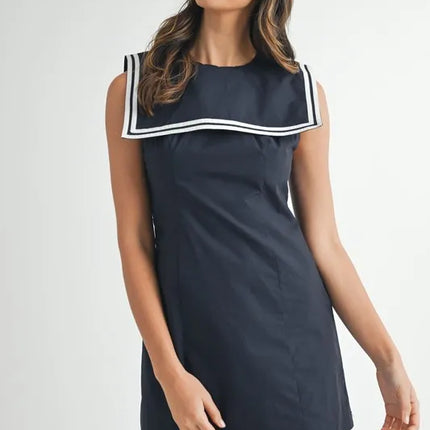 MABLE Contrast Piping Square Sailor Collar Mini Dress - Image 4