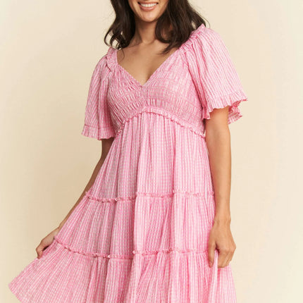 Davi & Dani Jacquard Checker Smocking Tiered Dress - Image 1